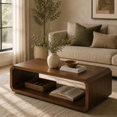 Aurra Wooden Coffee Table | Modern Center Table with Open Storage Shelf - Habitt