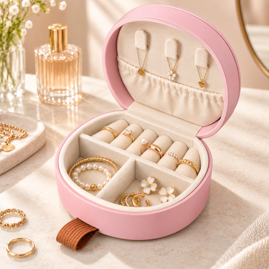Mini Artificial Leather Jewelry Organizer Pink