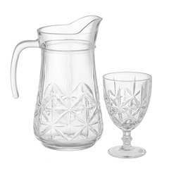 Star-Cut Premium Glass Water Set – 7-Piece Set (1.2 L Jug + 340 mL Stemmed Glasses)