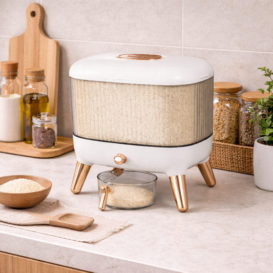 Modern Rice Dispenser with Measuring Cup – Airtight Cereal & Dry Food Storage Container for Kitchen Organization - Habitt