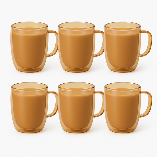 Set of 6 Double-Wall Mugs – Smokey Brown | Heat-Resistant Coffee & Tea Cups