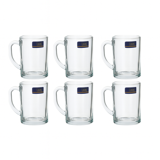 380 ml Heavy Glass Juice Mug – Classic Clear Beverage Mug Set of 6 for Juice, Water, Lassi & Shakes