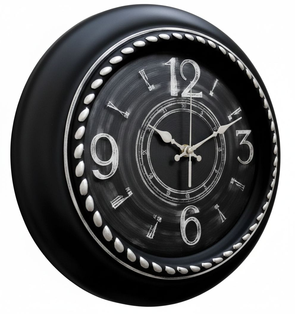 Heritage Prague 2 Wall Clock 18 x 18 Inch – Vintage Black Dial with Chalk-Style Numerals & Beaded Frame (Plastic) - Habitt