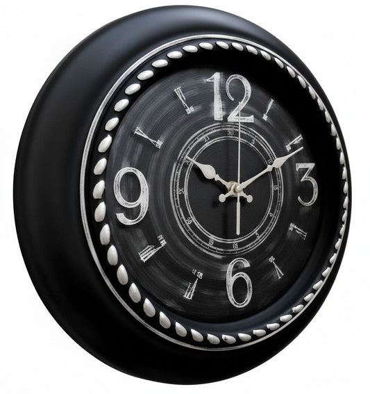 Heritage Prague 2 Wall Clock 18 x 18 Inch – Vintage Black Dial with Chalk-Style Numerals & Beaded Frame (Plastic) - Habitt