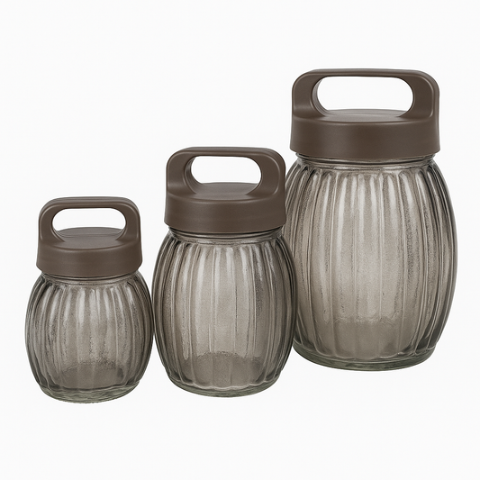 Imperial 3 Pcs Glass Jar Set – Airtight Kitchen Storage Containers with Handle Lids