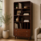 Aurra Wooden Display Shelf | Modern Storage Bookcase with Drawers - Habitt