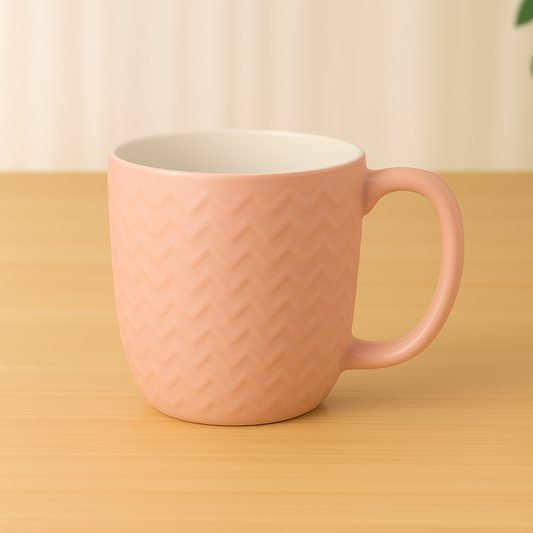 Textured Pink Ceramic Mug – Chevron Pattern Coffee & Tea Cup