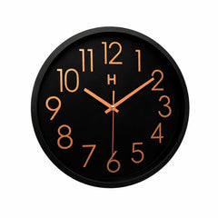 Heritage Bradford Wall Clock 14.5 Inch – Black Dial with Copper-Tone Numerals & Modern Minimal Design (Plastic)