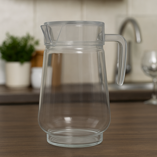 1600 ml Clear Glass Beverage Jug – Durable 1-Piece Drink Pitcher with Easy-Pour Spout & Handle (1 Pc)