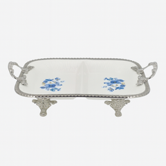 Luxury 2-Section Serving Dish – Blue Floral Design (Small) | 34 × 23 cm
