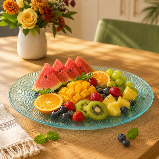 Clear Pressed-Glass Peacock-Pattern Dessert Plate Set – 6 Pieces, 178 mm Diameter