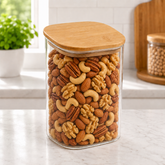 Transparent Storage Jar with Wooden Lid, Square Shape, Clear, Medium - Habitt