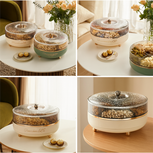 1Pc Rotating Dry Fruit & Snack Box – 4-Compartment Revolving Storage Container