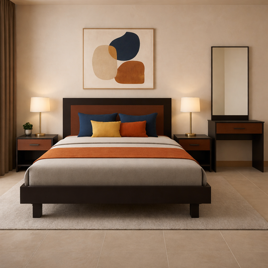 Ozmane Dark Tune Set (Bed with Sides, Dresser and Mirror)