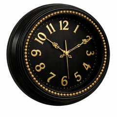 Heritage Hazel Wall Clock 14.5 Inch – Black & Gold Classic Design with Beaded Detailing (Plastic)