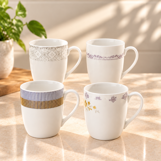 pack of4 Print Mug Assorted | Ceramic Tea & Coffee Mug