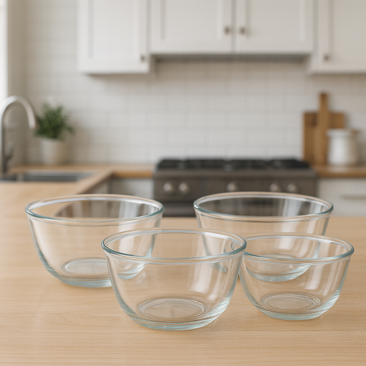 4-Piece Clear Glass Bowl Set – 1600 ml Large Multi-Purpose Mixing & Serving Bowls