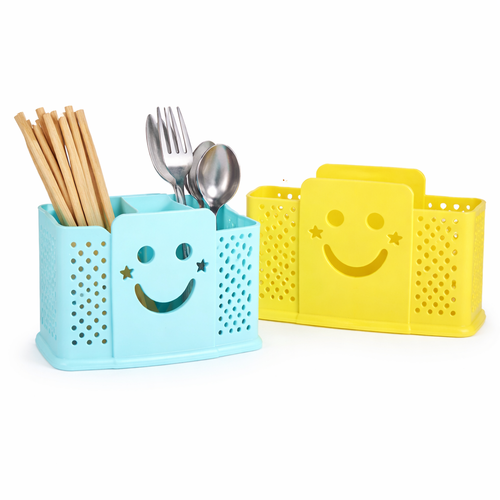 2Pc Cutlery & Stationery Organizer – Dual Compartment Plastic Storage Holder Set - Habitt