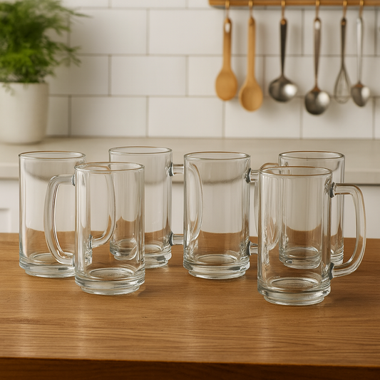 Clear Glass Juice Mug with Handle 410 ml – Set of 6 | Durable Drinkware for Home, Café & Bar