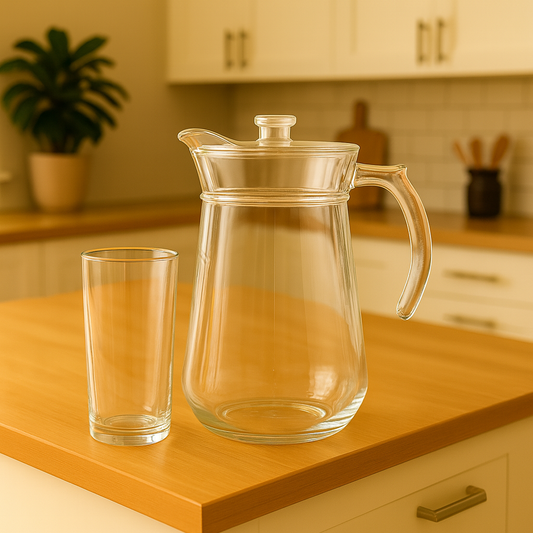 Classic Ribbed Glass Water Set – 7-Piece Set (1.7 L Jug + 278 mL Glasses)