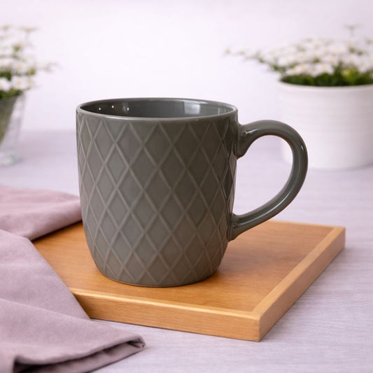 Textured Diamond Ceramic Mug – Modern Coffee & Tea Cup in Grey