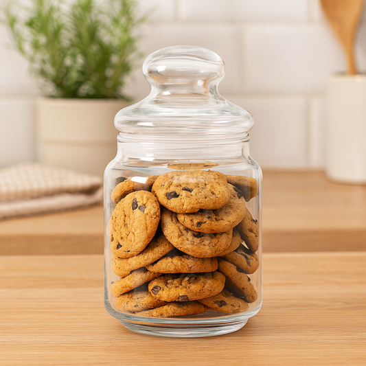 Clear Pressed-Glass Storage Jar with Lid – 400 ml Airtight Kitchen Container