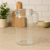 Clear Glass Jug 1250 ml with Handle – Modern Hexagonal Water & Juice Pitcher - Habitt