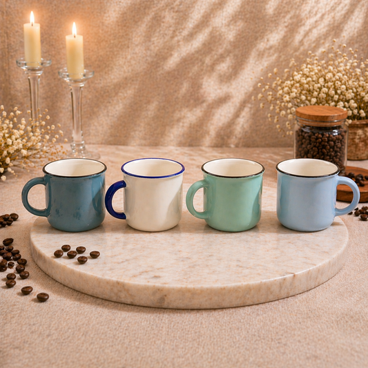 Mini Mug Pack of 4 – Multicolor Ceramic Coffee Cups, Stylish Small Tea & Espresso Mug Set - Habitt