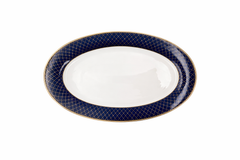 Luxury Blue & Gold Oval Serving Plate – 14-Inch Elegant Ceramic Platter