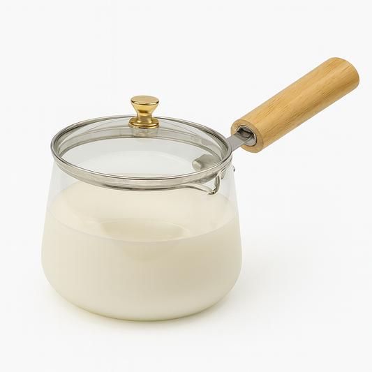 Borosilicate Glass Milk Pan 800ml with Wooden Handle & Lid