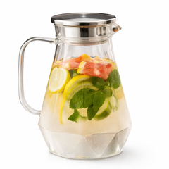 Clear Glass Water Jug with Stainless Steel Lid – Elegant Everyday Serving Pitcher