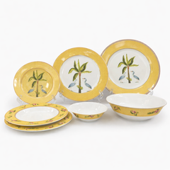 Luxury Tropical Palm & Crane Print Dinner Set – 26-Piece Elegant Tableware Collection