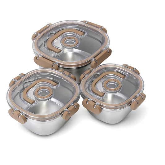 Stainless Steel Food Storage Container Set – Airtight with Silicone Seal (700ml, 1000ml, 1400ml)