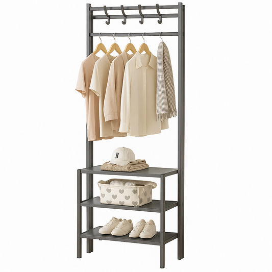 3-Tier Corner Coat Rack – Clothing Organizer with Hanging Rod & Storage Shelves