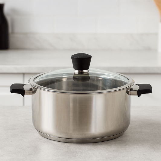 Stainless Steel Pot with Glass Lid – 28 cm / 30 cm / 32 cm (7L–9L-11 L )