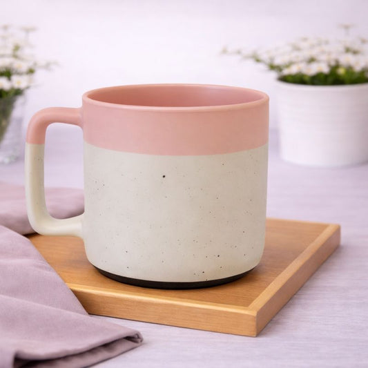 1Pc Modern Two-Tone Ceramic Mug – Wide Coffee & Tea Cup with Square Handle in Pink