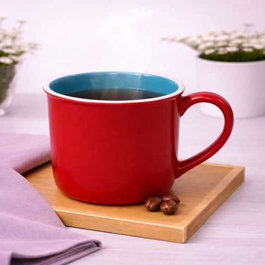 Vibrant Color Block Ceramic Mug – Modern Wide Coffee & Tea Cup in Red