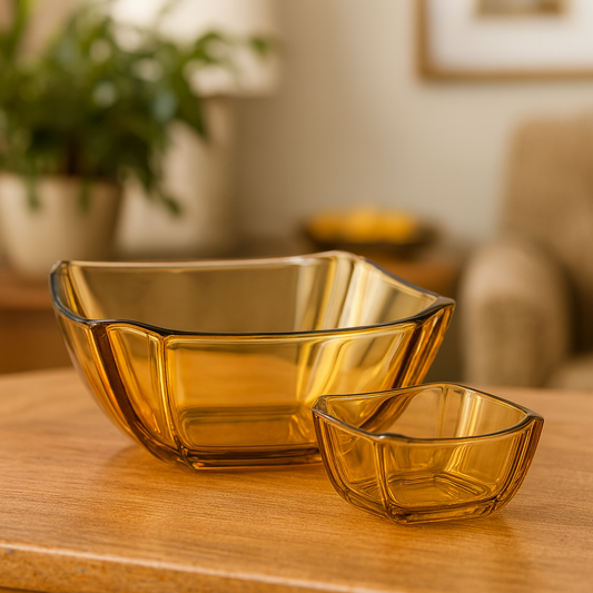 Iridescent Square-Cut 7-Piece Fruit Bowl Set – Silver, Gold & Black Colour Options (200/105 mml)