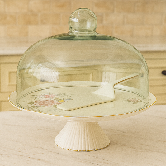 Luxury Bird Cake Dish with Glass Cover – Elegant Dessert Stand