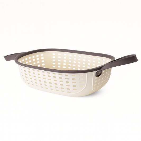 Plastic Basket with Leather Handles (Medium & Small) for Stylish Storage & Easy Carrying