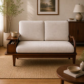 Aurra 2 Seater Sofa | Modern Wooden Loveseat with Side Storage Shelf - Habitt