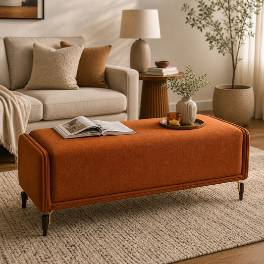 Clara Bed Setti | Luxury Upholstered Bedroom Bench with Metal Accent Legs - Habitt