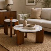 Clara Marble Top Coffee Table Set | Modern Nested Center Tables with Wooden Base - Habitt
