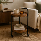Clara Tea Trolley | Modern Wooden Serving Cart with Tray Shelves & Wheels - Habitt