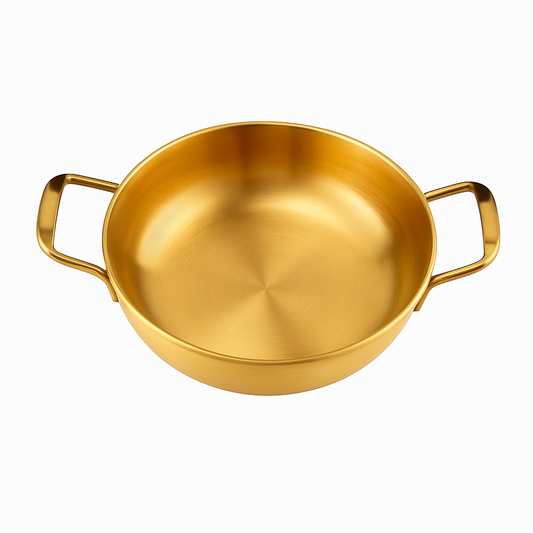 Korean Gold Soup Pot with Handles – Traditional Lightweight Cooking Pot (Variants: 18cm, 20cm, 22cm, 24cm, 26cm, 28cm)