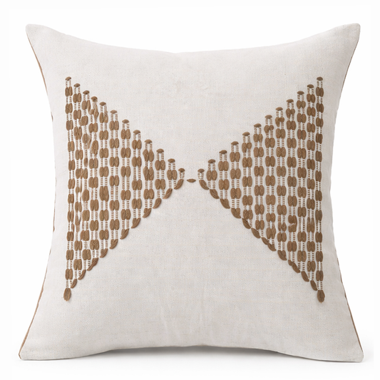 Jute Triangle Cushion Cover 18x18" – Natural Embroidered Decorative Throw Pillow - Habitt