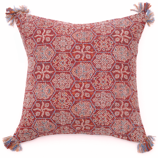 Tangerine Ethnic Cushion Cover 20x20" – Boho Printed Tassel Decorative Pillow - Habitt