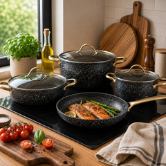 Berilla 7 Pcs Cookware Set – Premium Marble Coated Aluminium Pots & Fry Pan with Glass Lids