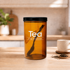 Kleeyo Brown Tea Storage Jar with Black Lid – Multipurpose Container for Tea, Coffee, Sugar & Kitchen Spices