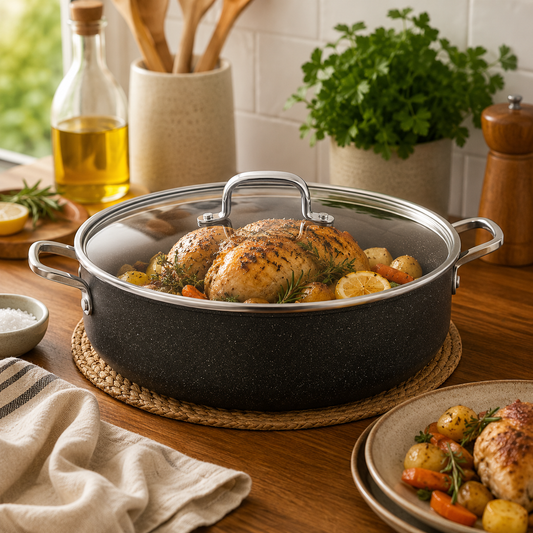 Doria Aluminum Non-Stick Low Casserole with Lid – 32x13 cm